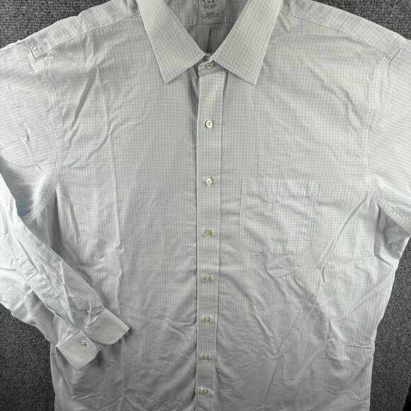 Brooks Brothers 18 38 Slim Cotton Blue Check Non-Iron Mens Long Sleeve Button Up - Picture 2 of 16